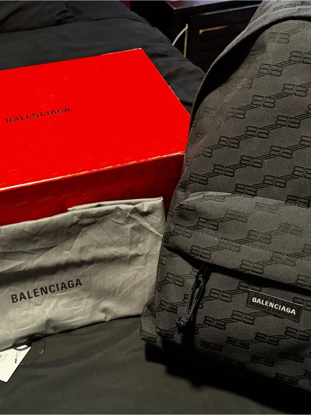 Balenciaga Gray & Black Monogram Backpack w/ Dust Bag & Original Box